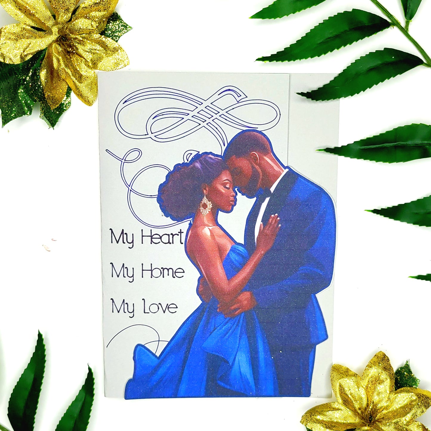 Romantic Blue African American Anniversary Greeting Card