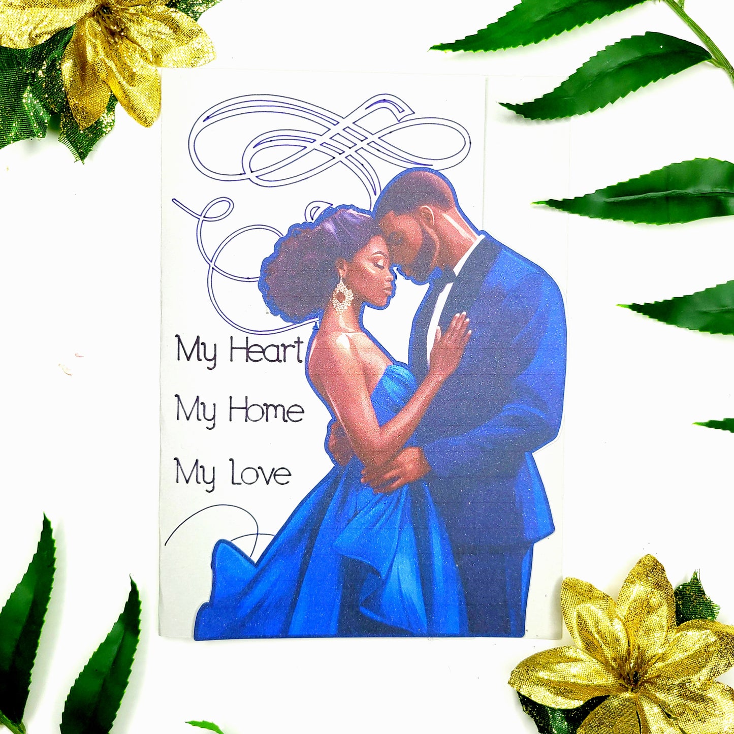 Romantic Blue African American Anniversary Greeting Card