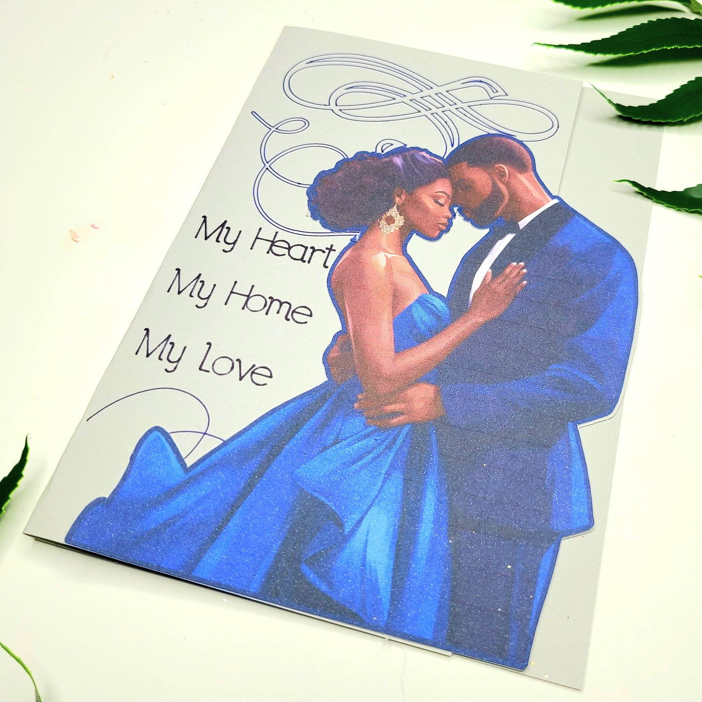 Romantic Blue African American Anniversary Greeting Card