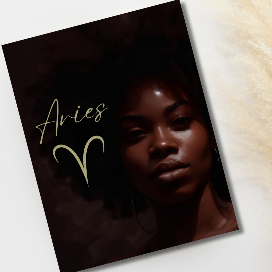 Dark Skin Beauty Aries Zodiac Greeting Card