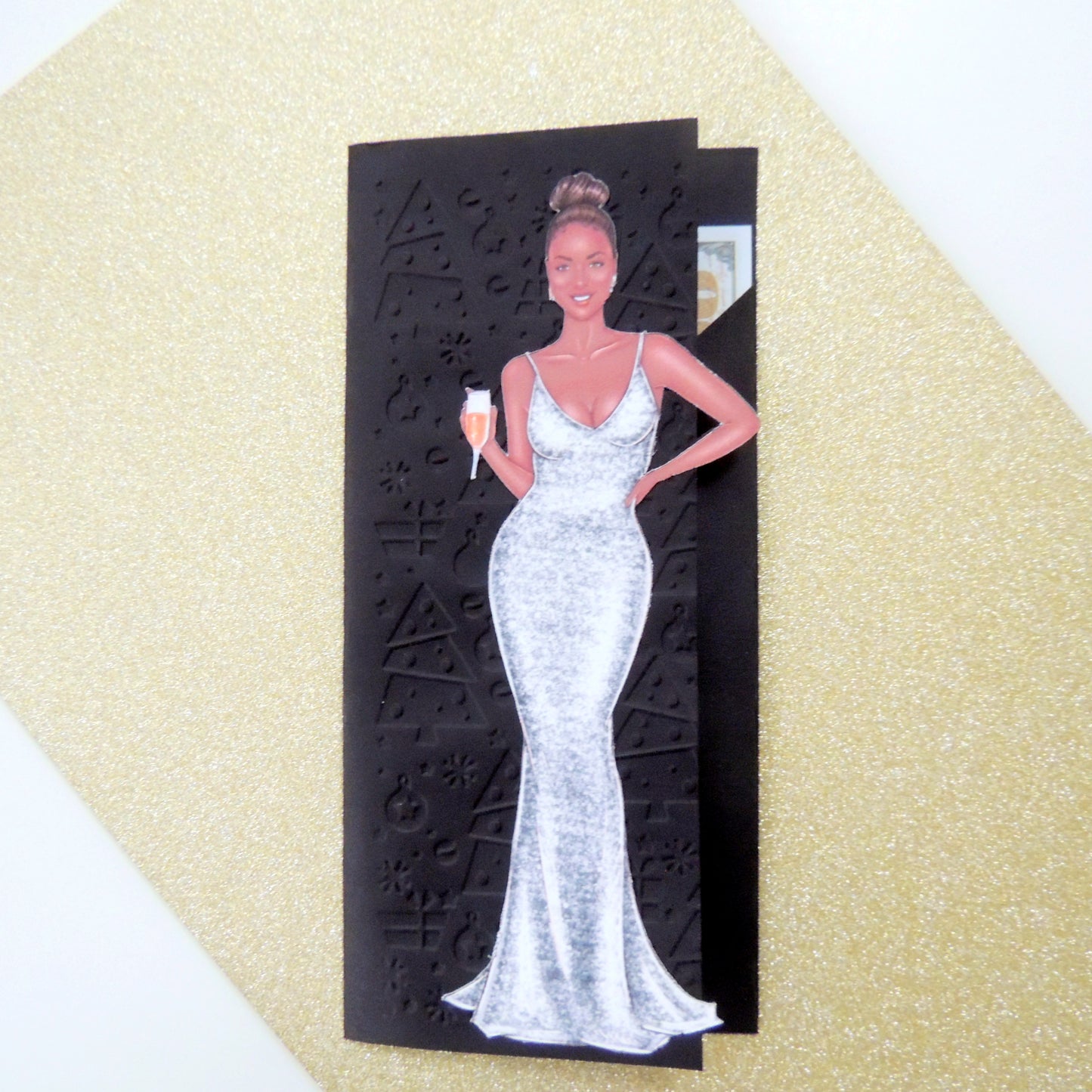 Glitter Curvy Black Woman Silver Money Holder Greeting Card
