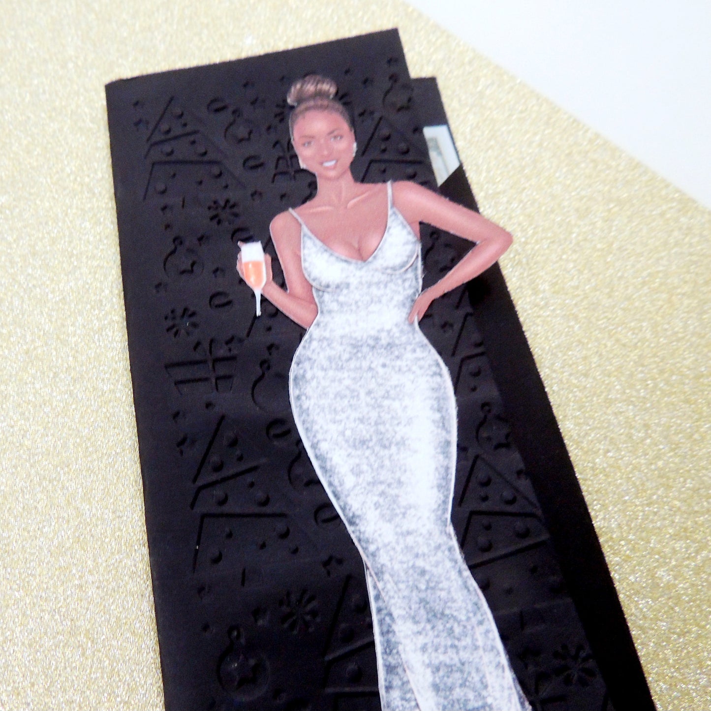 Glitter Curvy Black Woman Silver Money Holder Greeting Card