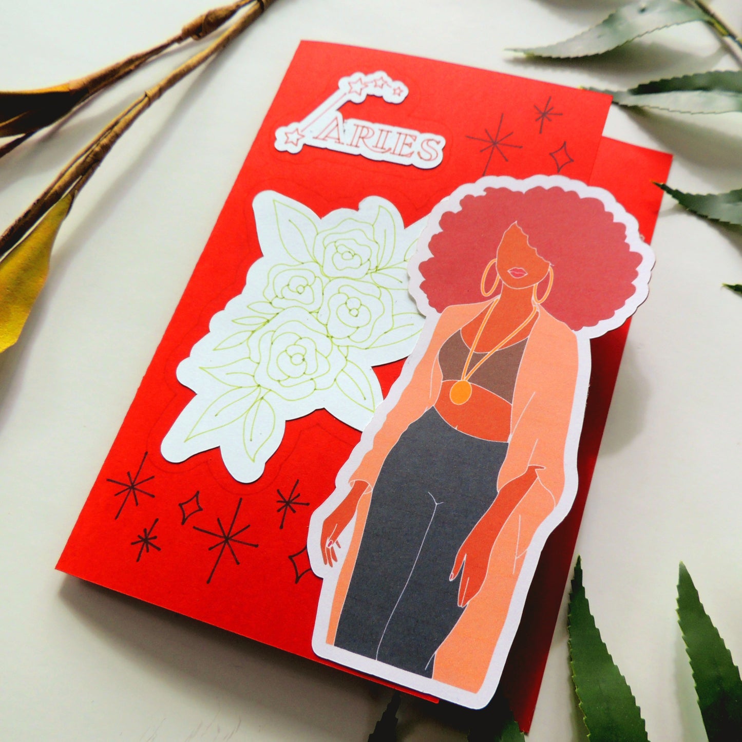 Afro Beauty Aries Zodiac Greeting Card