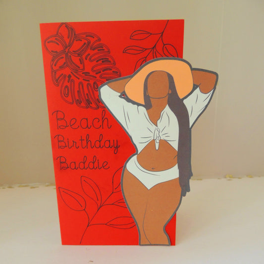 Beach Baddie Vacation African American Birthday Greeting Card