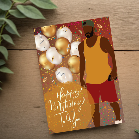 Casual Dark Skin Black Man Birthday Card