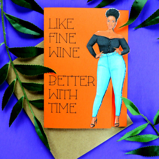 Fine Wine Curvy Girl Birthday Card