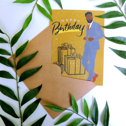 Gold African American Man Birthday Card