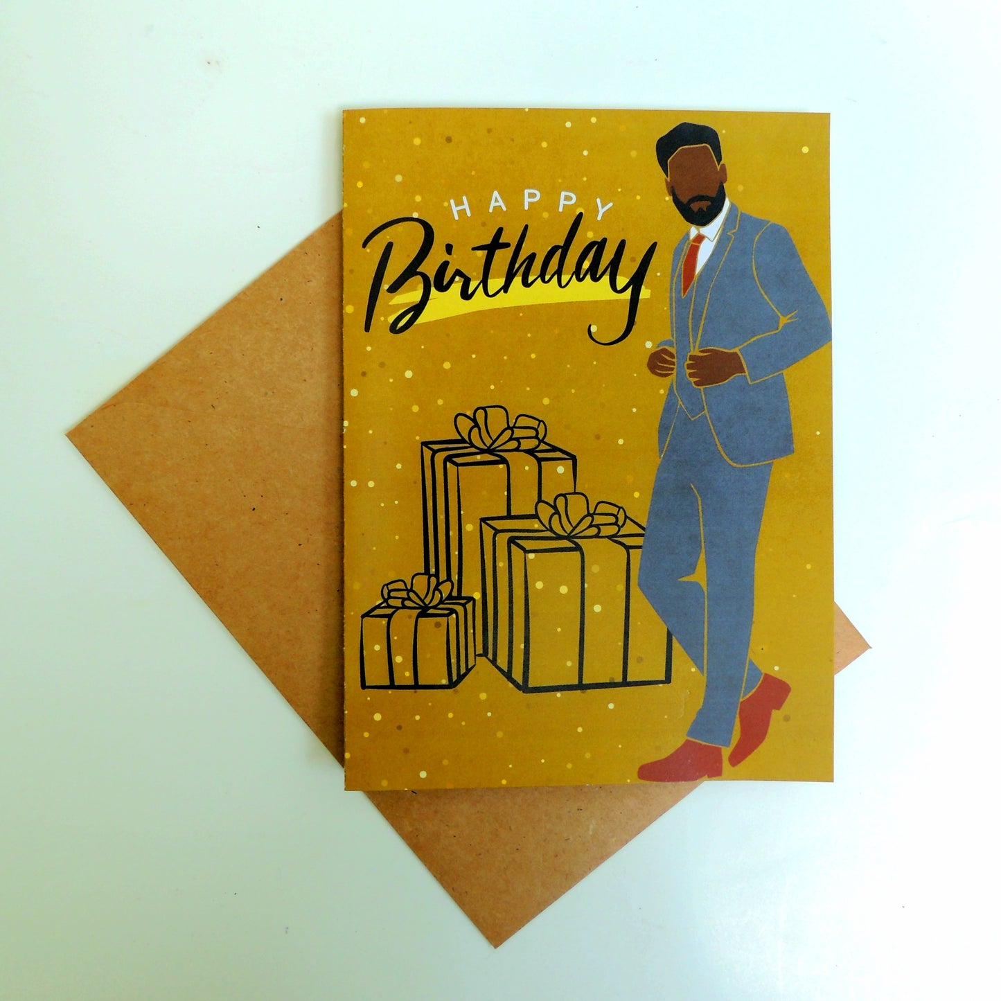Gold African American Man Birthday Card