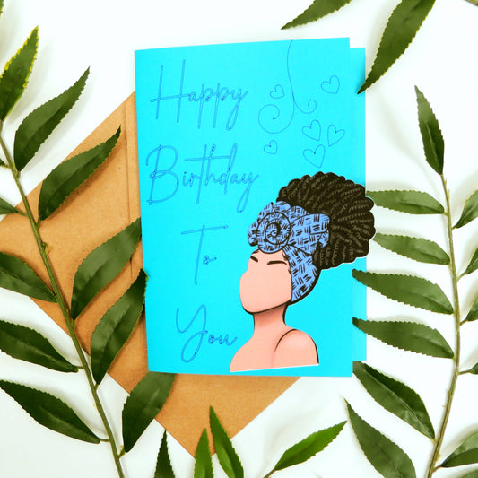 Blue Hues African American Birthday Card