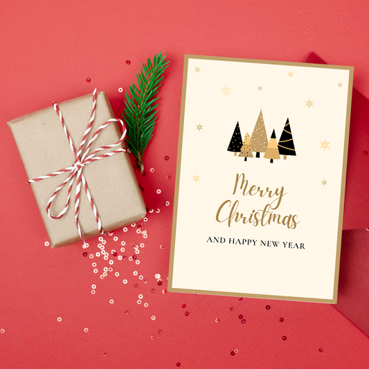 Neutral Merry Christmas and Happy New Year Greeting Card