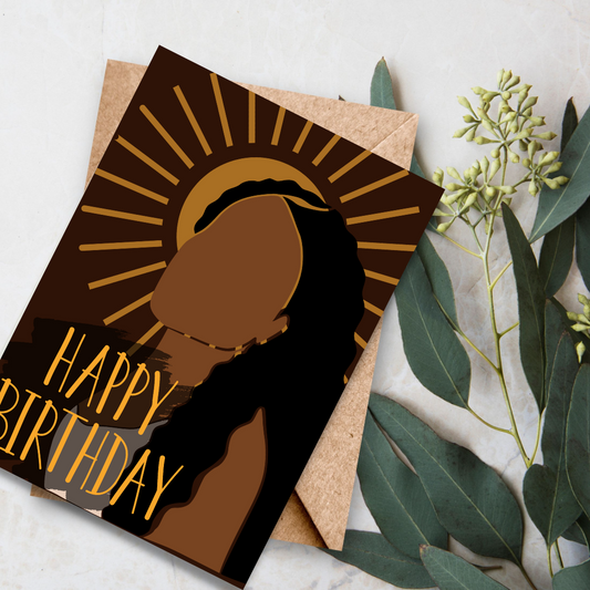 Neutral Bohemian Black Girl Birthday Card